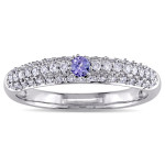 Signature White Gold Promise Ring with Stunning Round-Cut Tanzanite and 1/2ct Dazzling Diamond