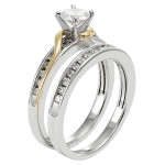 Elegant White and Gold Bridal Set with Sparkling 1ct TDW Round Cut