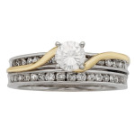Bridal Set with 1ct TDW Round Cut in White and Gold by Yaffie