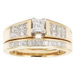 Golden Yaffie Bridal Set with Sparkling 1ct Princess Cut Diamonds