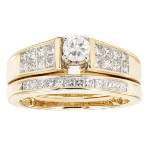 Golden Princess and Round Cut 1ct TDW Wedding Set by Yaffie