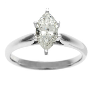 Gold Marquise Diamond Ring with 1 Carat TDW and IGL Certification, held by 6 Prongs