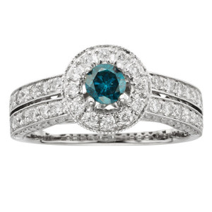 Certified IGL Yaffie Gold Ring with Pave-set Blue Diamond - 1 ct TDW