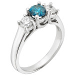 Certified IGL Yaffie Gold Ring with Three Blue and White Diamonds, Totaling 1ct TDW