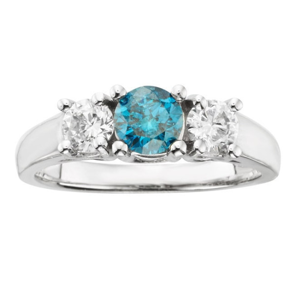 Certified IGL Yaffie Gold Ring with Three Blue and White Diamonds, Totaling 1ct TDW