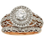 Vintage-y and Radiant Yaffie Rose Gold Diamond Bridal Set 7/8ct TDW