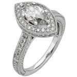 White Gold Marquise Diamond Halo Ring with 1 1/2ct TDW by Yaffie