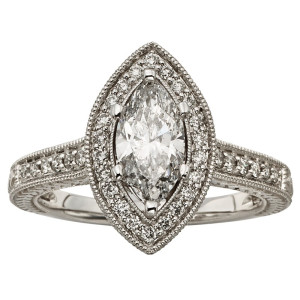 White Gold Marquise Diamond Halo Ring with 1 1/2ct Total Diamond Weight - Yaffie Jewellery.