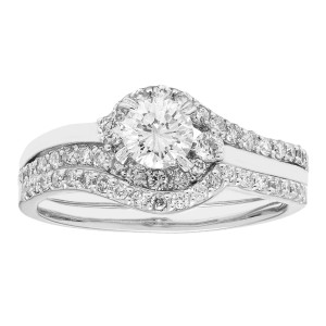 Yaffie certified Round-Cut H-I,I1 Diamond Bridal Set with 1ct TDW in White Gold