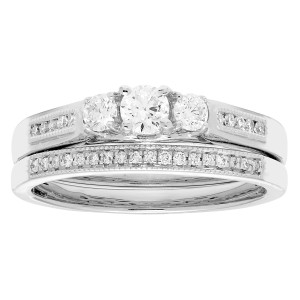 Certified IGL Yaffie Bridal Set with 1/2ct TDW Round Diamond, in White Gold Ring.