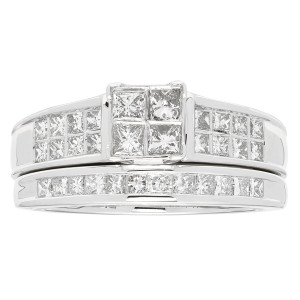 White Gold Diamond Princess Bridal Set - Dazzling 1ct TDW, IGL Certified