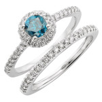 Bridal Bliss: Stunning Yaffie White Gold 1ct TDW Blue Diamond Halo Set, IGL Certified
