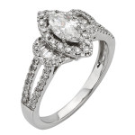 Certified IGL Marquise 1ct Diamond Ring with White Gold Halo for Engagement by Yaffie.