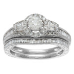 1ct TDW IGL Certified Yaffie White Gold Mix-Cut Baguette Diamond Wedding Ring Set