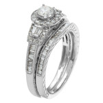 IGL Certified Mixed Cut Baguette Diamond Bridal Ring Set with 1ct TDW embraced in Yaffie White Gold.