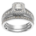 IGL Certified 1ct TDW Bridal Set with Princess Cut White Gold Diamond by Yaffie