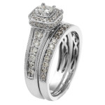 IGL Certified 1ct TDW Bridal Set with Princess Cut White Gold Diamond by Yaffie