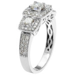 Yaffie White Gold 1ct TDW Princess Cut Diamond Engagement Ring - Triple Stone, IGL Certified