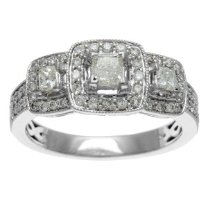 White Gold 1ct TDW IGL Certified Three Stone Princess Cut Diamond Engagement Ring - Custom Made By Yaffie™