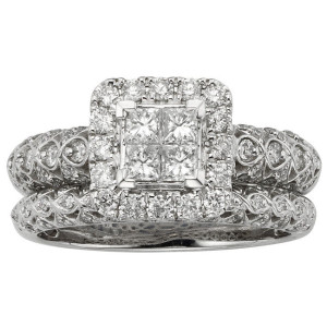 Vintage-inspired IGL-Certified Yaffie White Gold Bridal Set with 1ct TDW Diamond