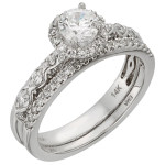 Yaffie Bridal Set: Certified IGL White Diamonds, 1ct TDW, in White Gold.