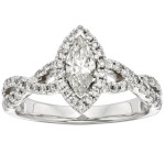 Yaffie Vintage-inspired Marquise Halo Diamond Ring in White Gold (1ct Total Diamond Weight)