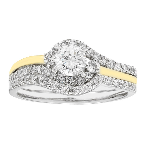 1ct TDW H-I, I1 IGL Certified Round-Cut Bridal Set with Yaffie Gold