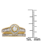 Certified IGL 1ct Diamond Halo Bridal Set in Yaffie Gold