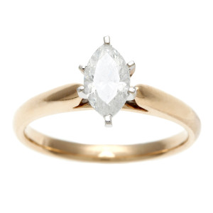 Certified IGL Yaffie Gold Marquise Diamond Ring - 3/4ct TDW, 6-Prong Solitaire