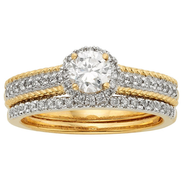 IGL Certified Two-tone Gold Bridal Set with 1 1/2ct TDW Round Diamond in Yaffie Yellow
