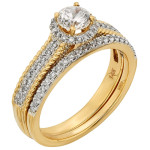 IGL Certified Round Diamond Bridal Set in Yaffie Yellow Two-tone Gold with 1 1/2ct TDW