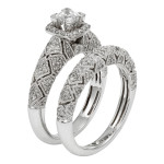 IGL Certified 1ct Diamond Bridal Set - Yaffie White Gold Art Deco Beauty