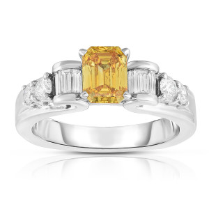 Lab-Grown Yellow Diamond Engagement Ring in 14kt White Gold by Yaffie Solaura, 1 5/8ct TW Certified