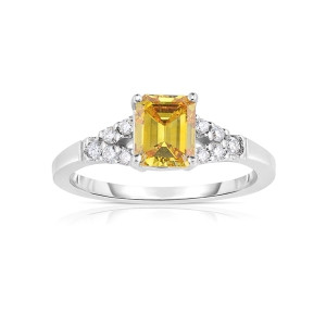 Lab-Created Diamond Ring with Emerald Cut and 1 1/10ct TW in White Gold by Yaffie