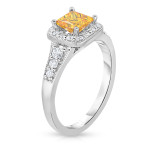 Radiant Yaffie Halo Ring with Lab-Grown 1 1/2 ct TW White Gold Diamond Cut