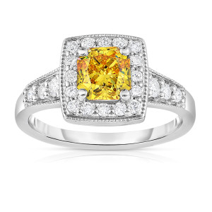 Radiant Yaffie Halo Ring with Lab-Grown 1 1/2 ct TW White Gold Diamond Cut