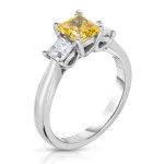 Lab-Grown White Gold Diamond Ring with 1 5/8 Carats Total Weight and Dazzling Princess-cut Stones in a Trio.