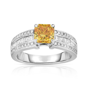 Elevate Your Jewellery Style with Yaffie Radiant Fancy Yellow Lab-grown Diamond Ring in White Gold - 2.25ct Total Diamond Weight.
