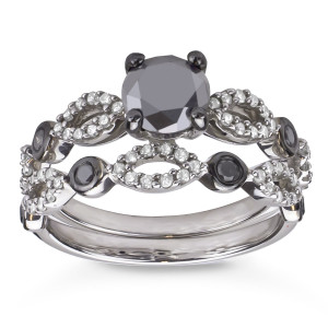 Yaffie ™ Handcrafted Sterling Silver Ring Set with 1 1/2ct TDW Black and White Diamonds Perfect for Your Wedding Day