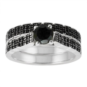 Yaffie’s ™ Unique Black Diamond Pave Ring Set - Handcrafted in Sterling Silver with 1 1/2ct TDW
