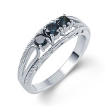 Sparkling Sterling Silver Blue Diamond Engagement Ring