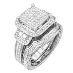 Sterling Silver Diamond Bridal Set with Square Halo Accent (1/2ct TDW) by Yaffie