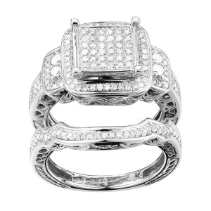 Sterling Silver Diamond Bridal Set with Square Halo Accent (1/2ct TDW) by Yaffie