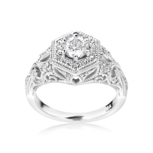 Vintage 1ct TDW Yaffie Diamond Engagement Ring in White Gold