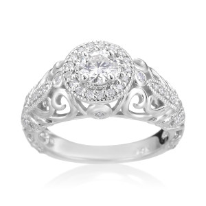 Vintage-style Yaffie White Gold Engagement Ring with 3/4ct of Sparkling Diamonds