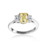 Platinum Yellow & White Diamond Ring with 3 Stones, 1 3/4 Carat Total Weight