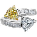Double Heart Yaffie Platinum Ring with White and Yellow Diamond Accents totaling 3 1/5 TDW