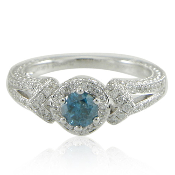 Blue Diamond Ring with 1 Carat Total Weight in Yaffie Stunning White Gold