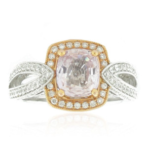 The Yaffie Ring: A Delightful Blend of Two-Tone Gold, Sparkling Diamonds, and Alluring Morganite with an Elegant Asscher-Cut.