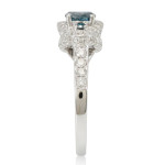 Blue Diamond Bridal Engagement Ring with Pave Halo and 3-Stone White Gold